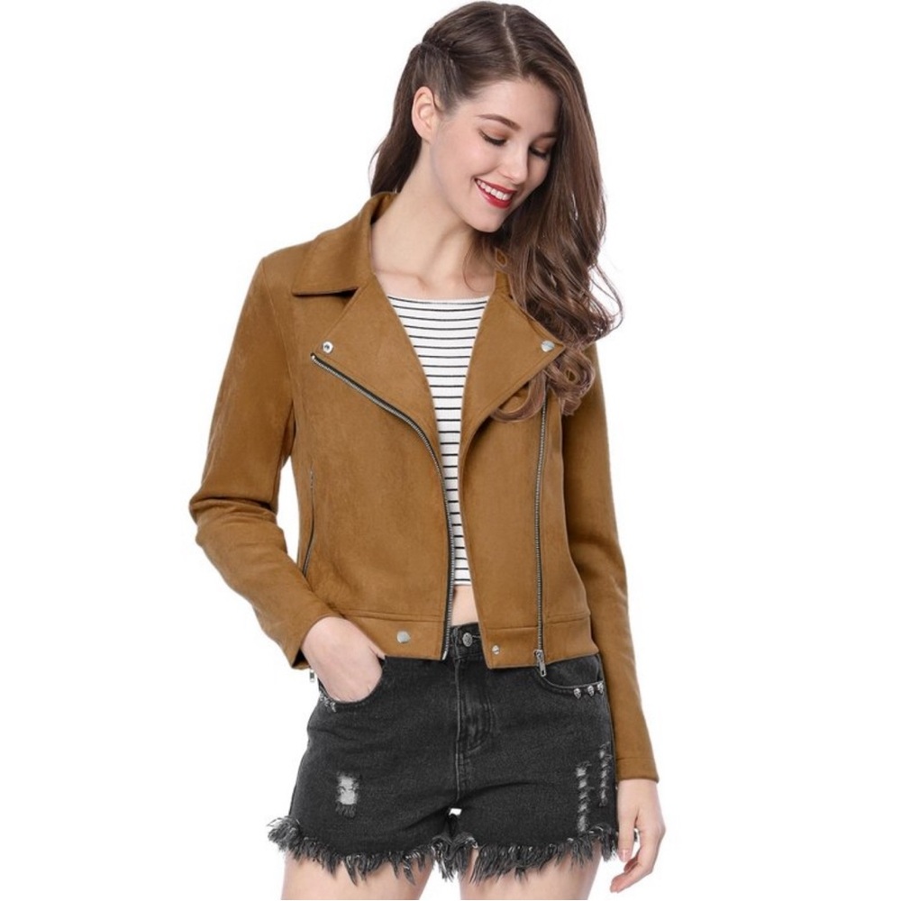 Suede jacket, dark khaki - like new!
